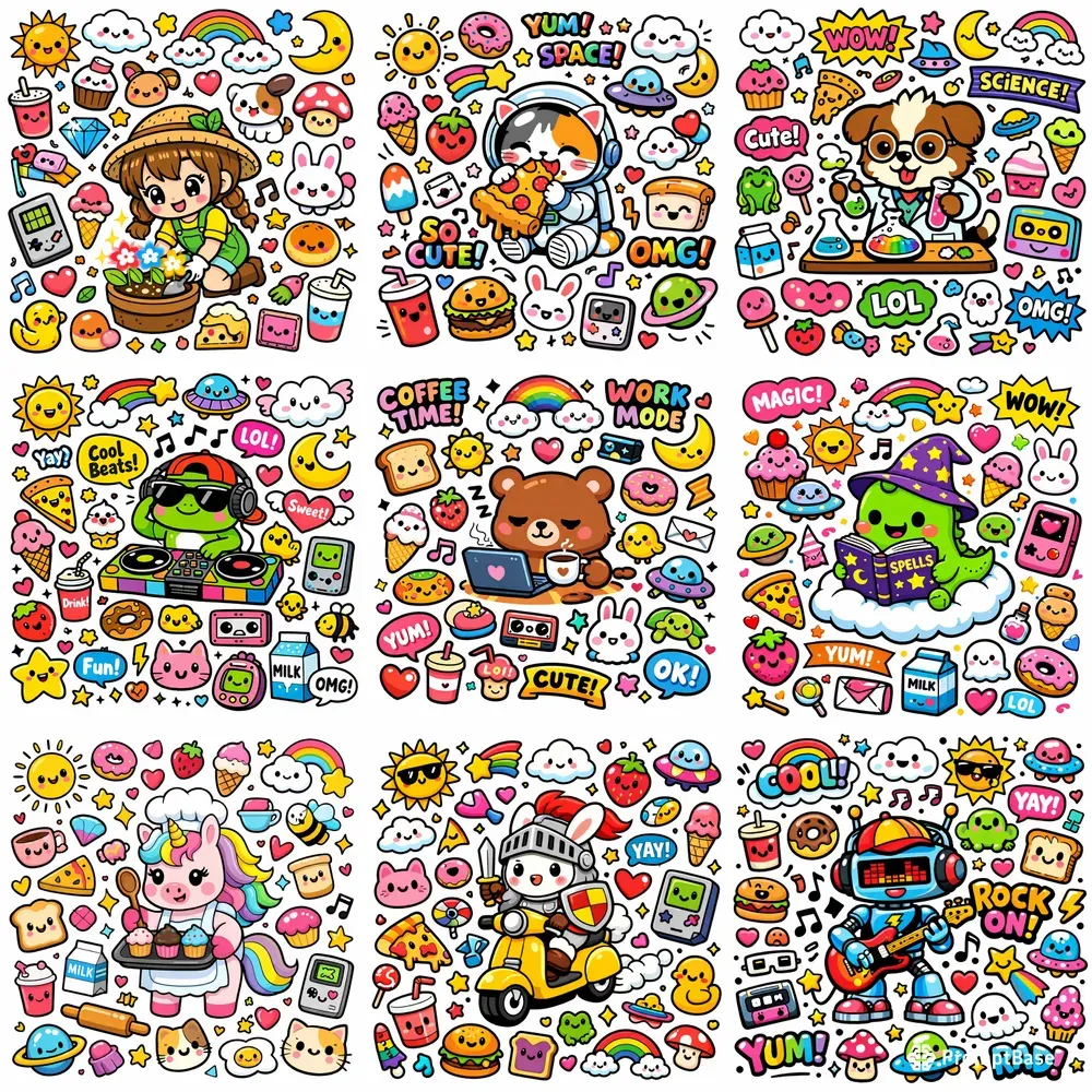 Kawaii Doodle Sticker Sheet Generator