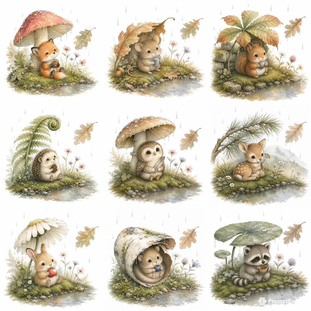 Whimsical Watercolor Tales Animals