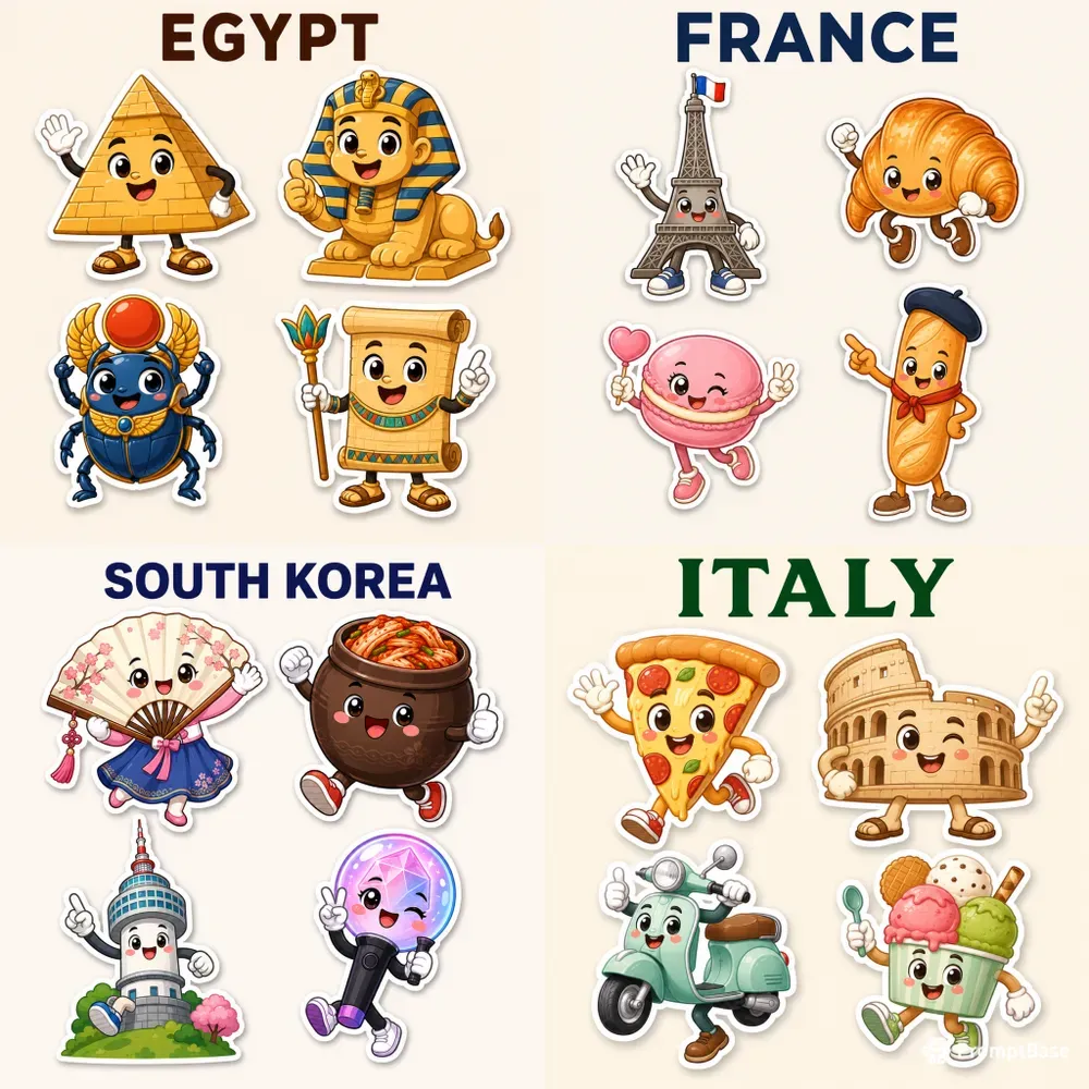 Cute Country Mascot Stickers