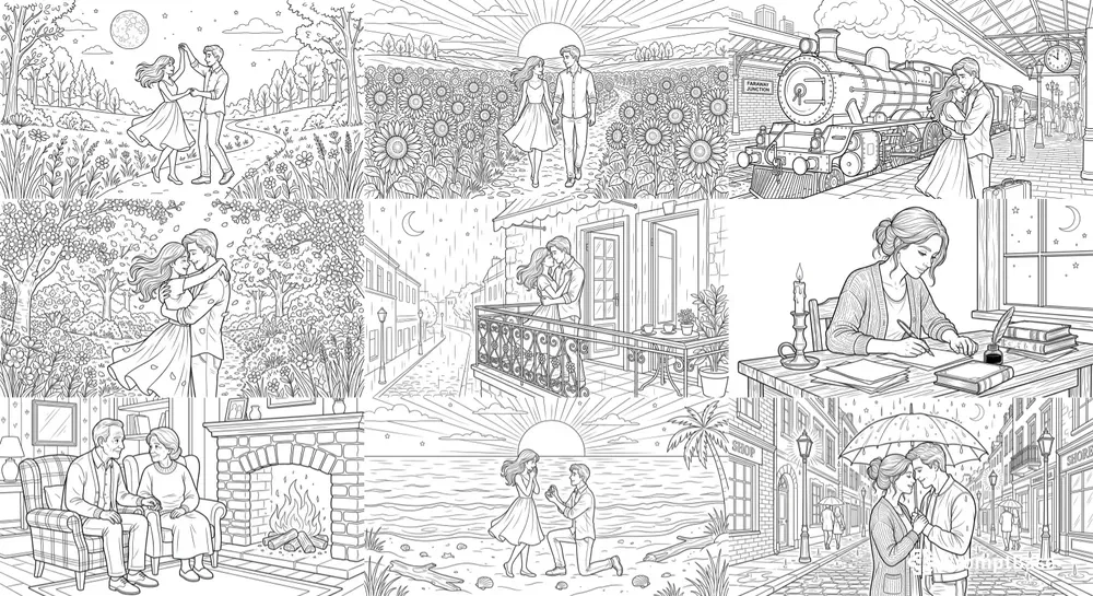 Love Romance Line Art Illustrations