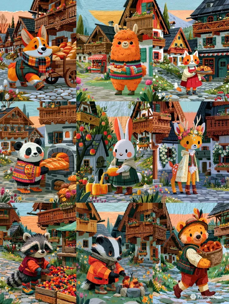 Cozy Animal Village Illustrations
