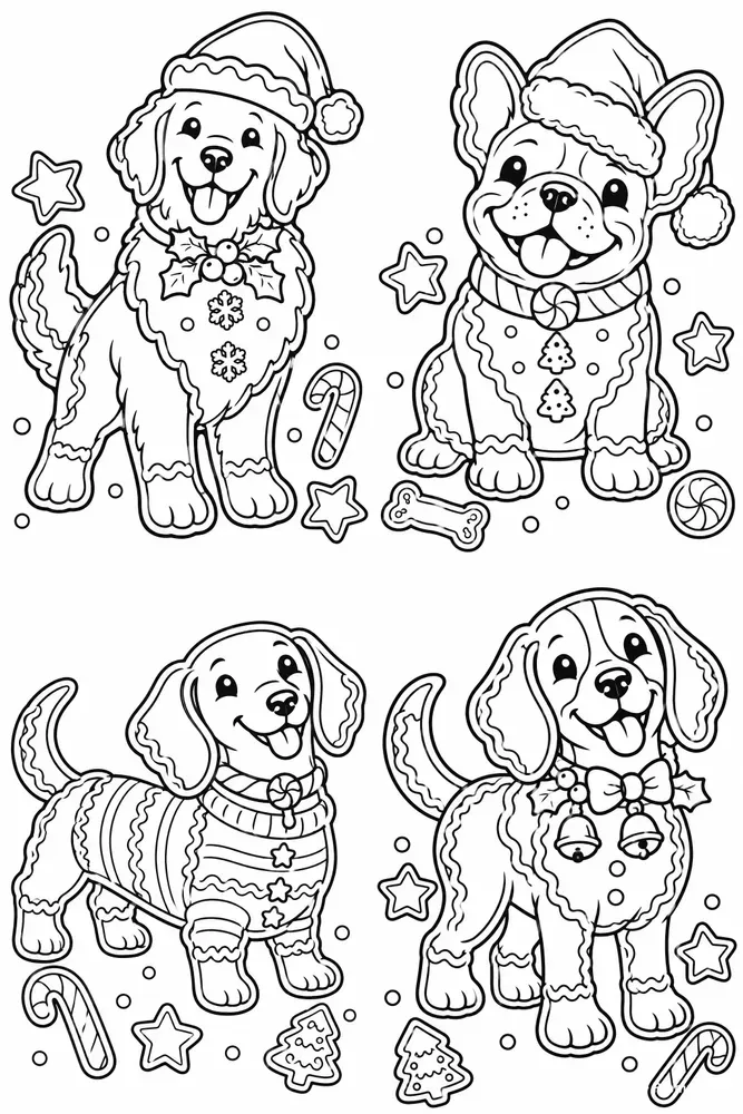 Christmas Dog Breed Cookie Coloring Pages
