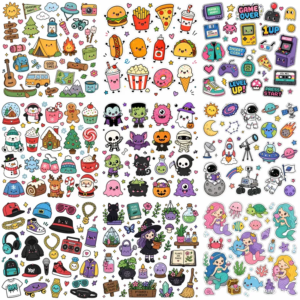 90s Retro Doodle Stickers Packs