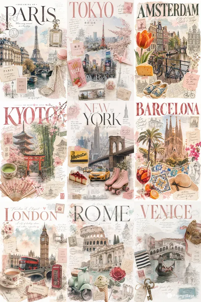 Soft Aesthetic City Collage Posters