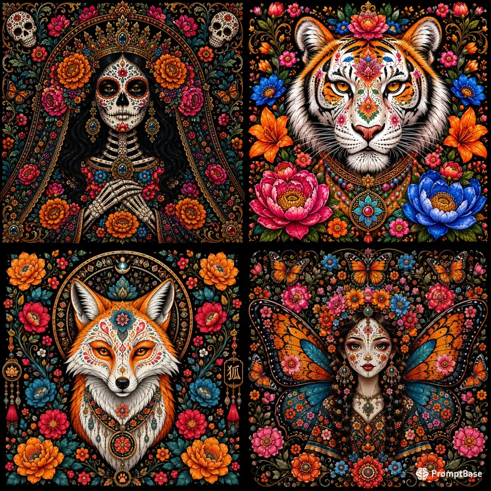 Vibrant Floral Folk Art Characters