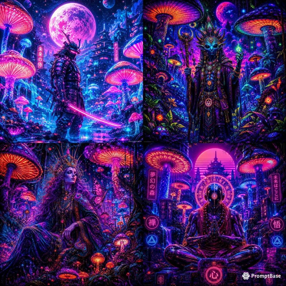 Neon Psychedelic Mushroom Realms