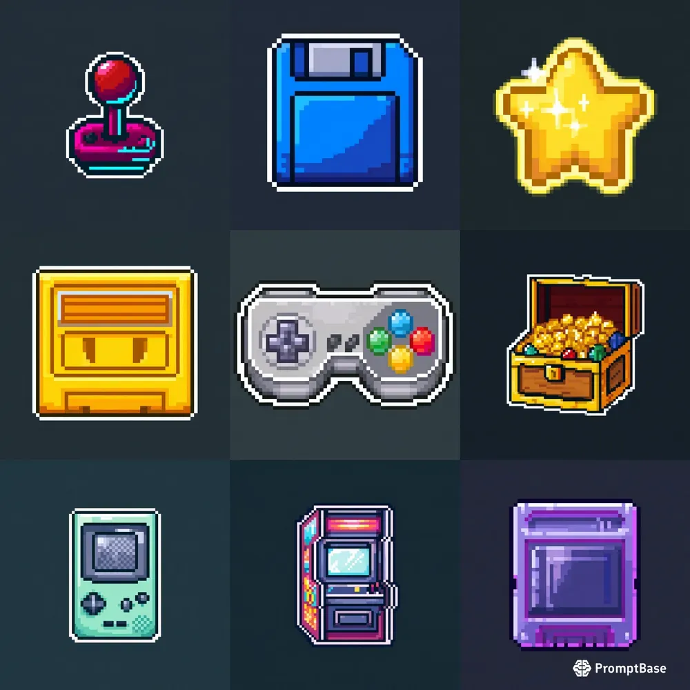 16bit Pixel Art Game Retro Icons