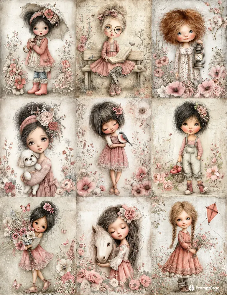 Spring Girl Character Junk Journal Art