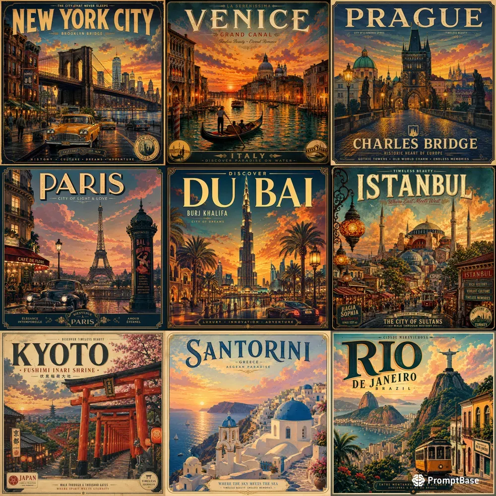 Vintage Cityscape Travel Posters
