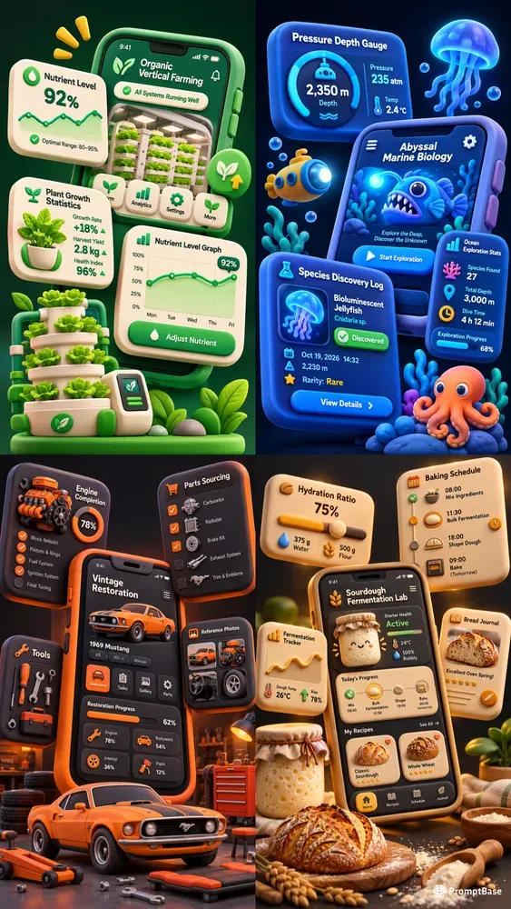 3D UI Mobile App Showcases
