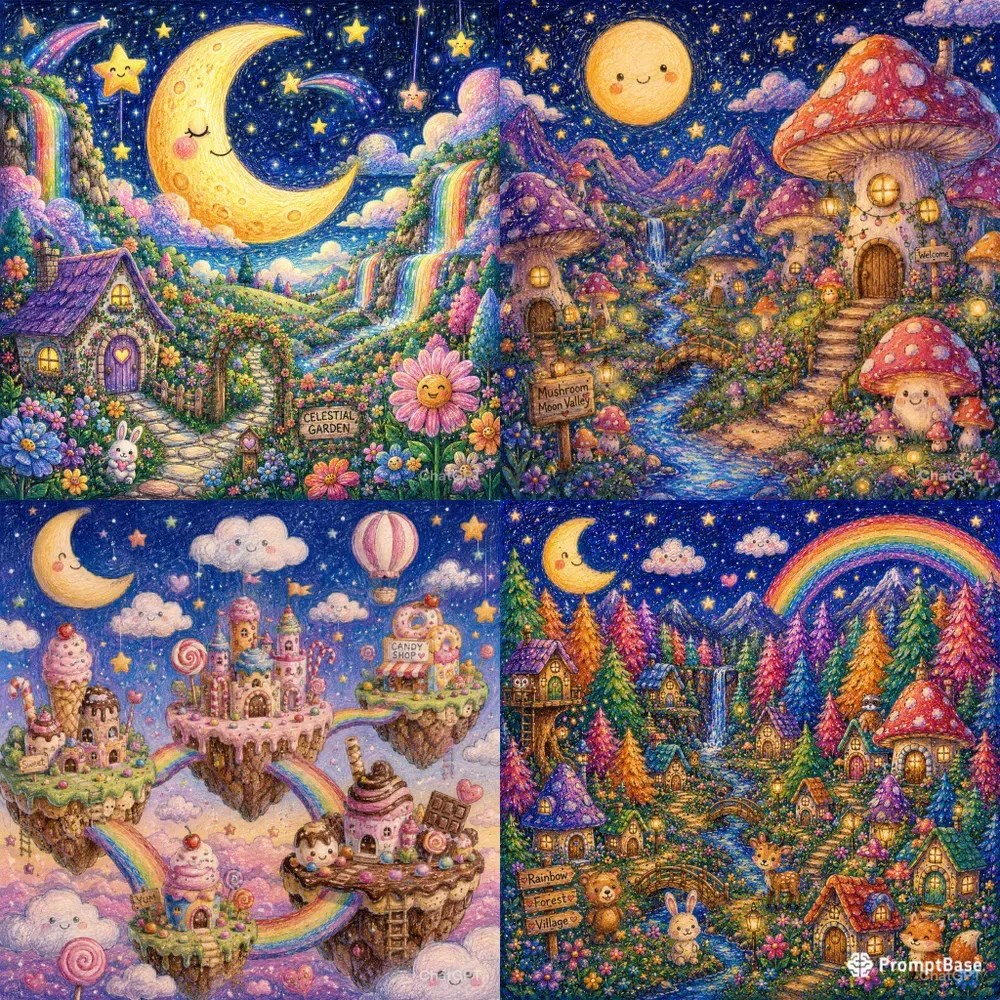 Dreamy Crayon Fantasy Worlds