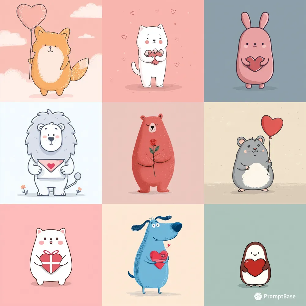 Cute Valentine Animals Illustrations