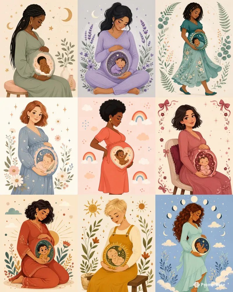 Diverse Cartoon Baby Bump Art
