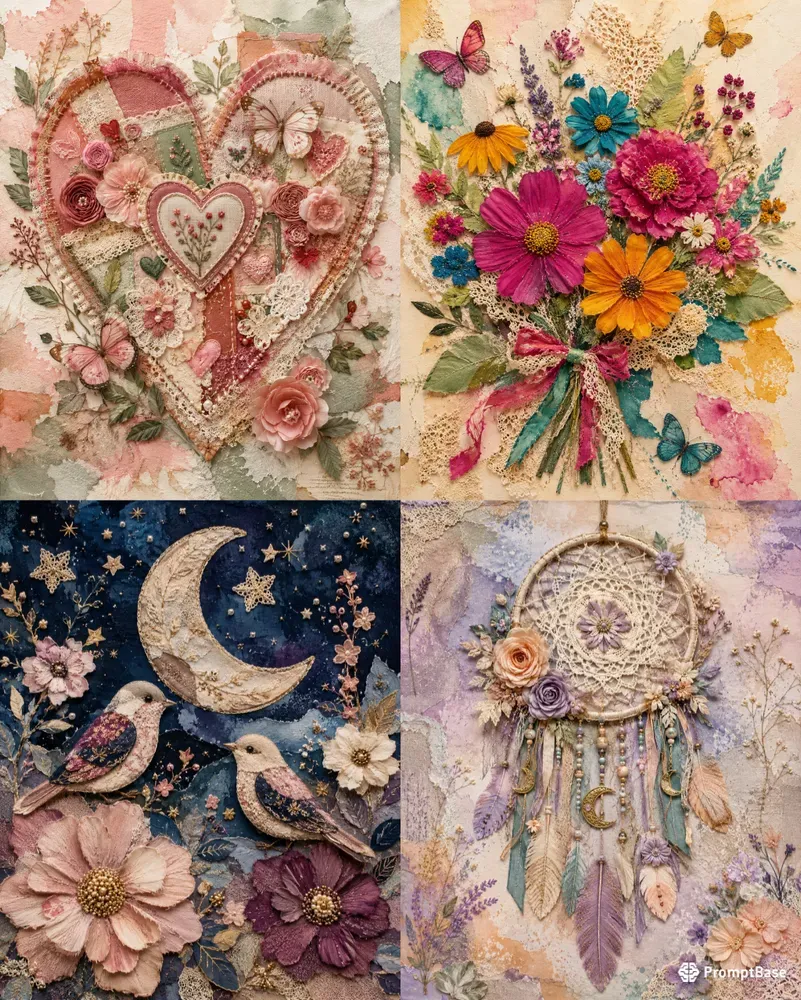 Boho Textile Collage Art