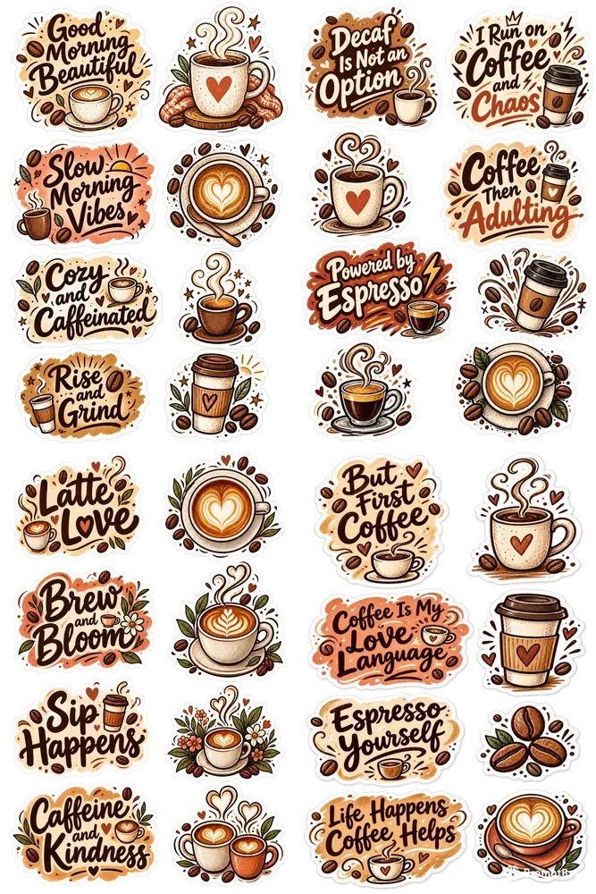 National Coffee Day Quote Stickers Pngs