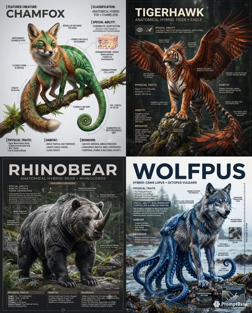 Realistic Mixed Animal Creature Posters