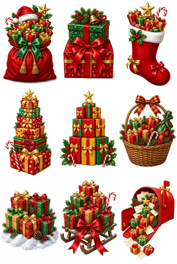 X Mas Gift Glossy Clipart 50 Packs