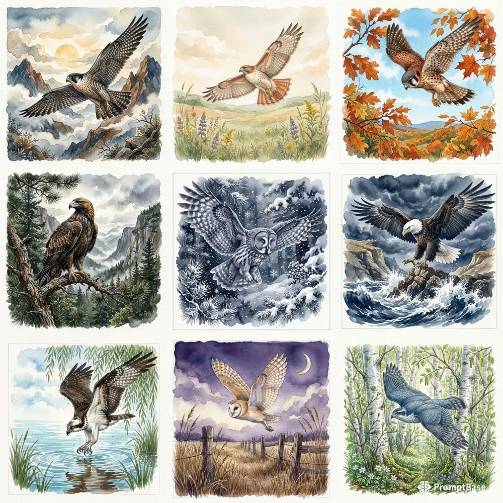 Majestic Birds Of Prey Watercolors