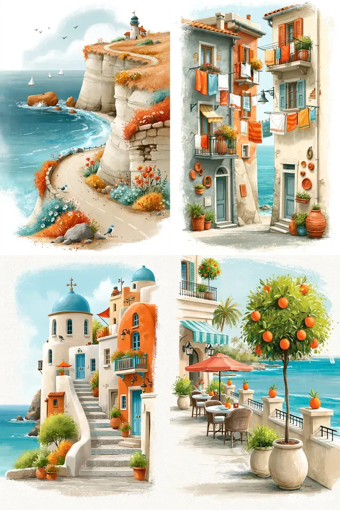 Mediterranean Watercolor Landscapes