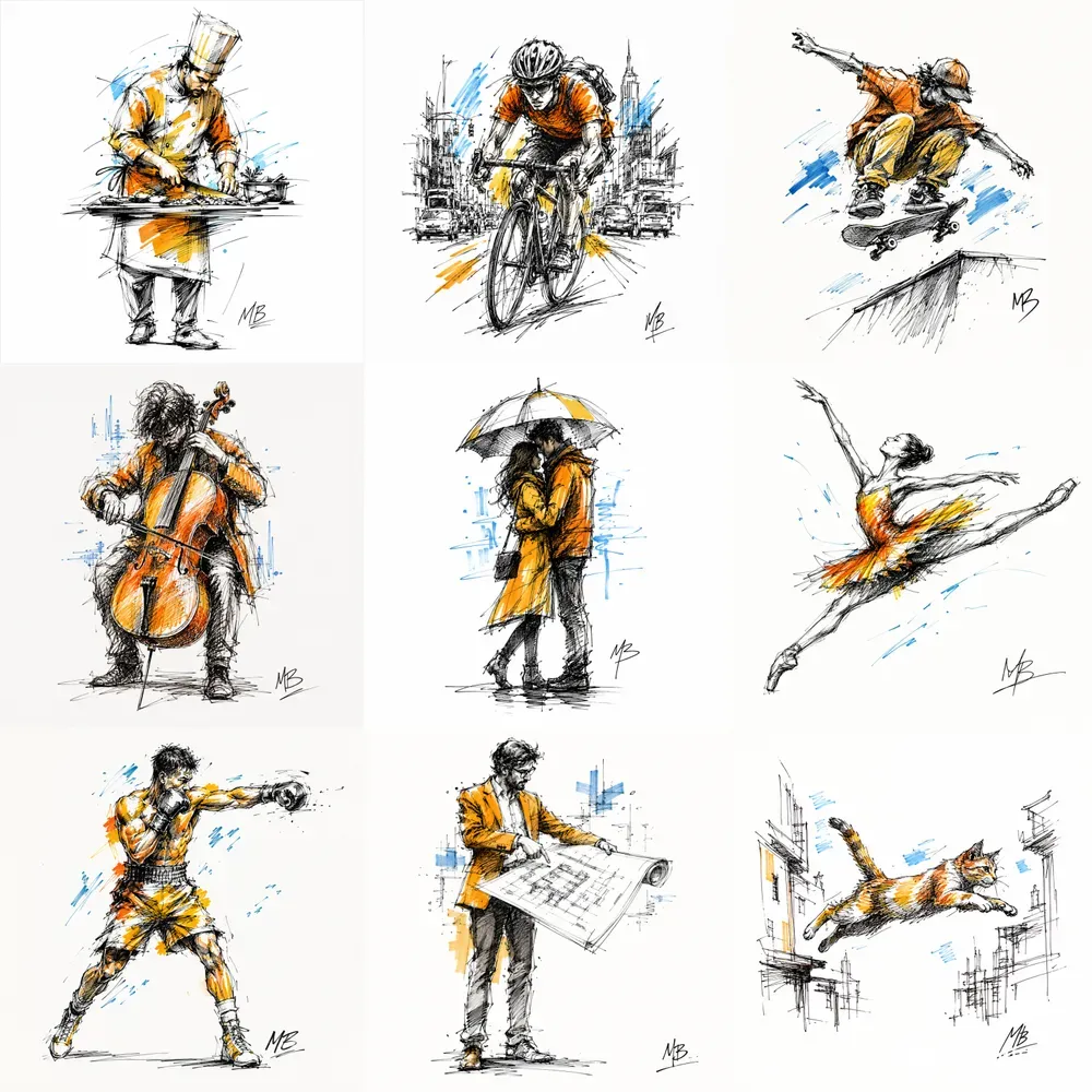 Abstract Kinetic Ink Sketches