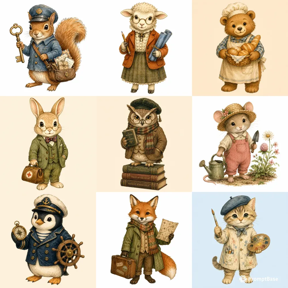 Storybook Vintage Animal Cliparts