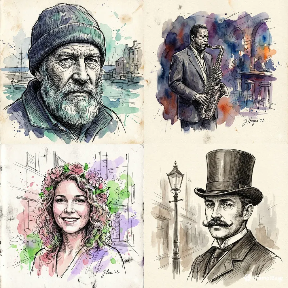 Ink Watercolor Portraits