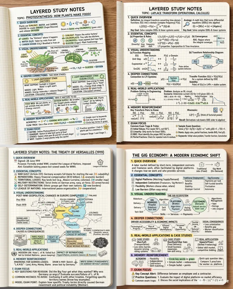 Layered Study Notes Generator