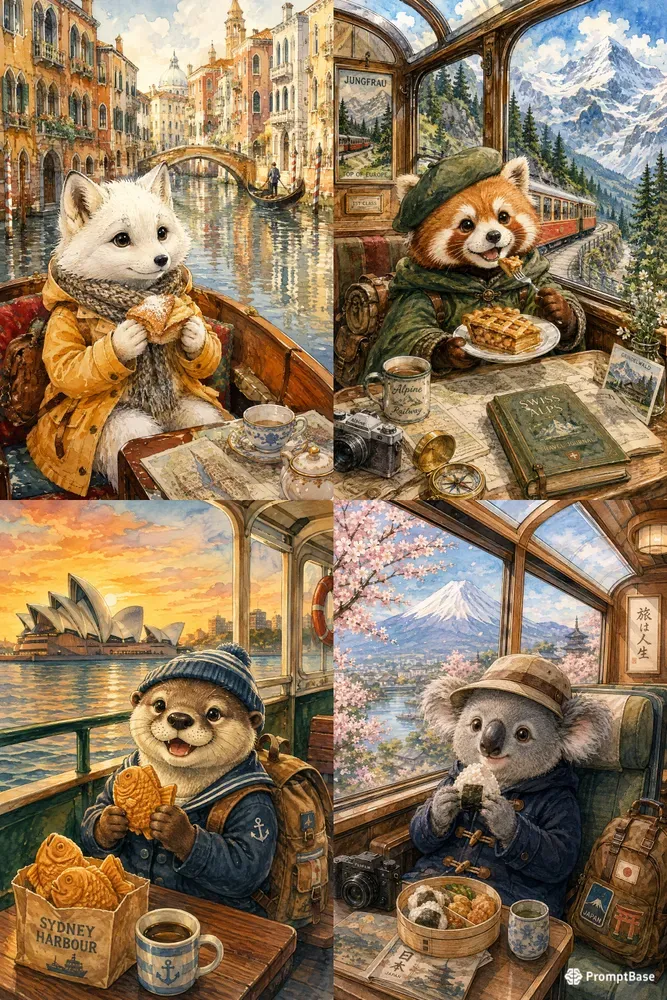 Whimsical Travel Animal Watercolors