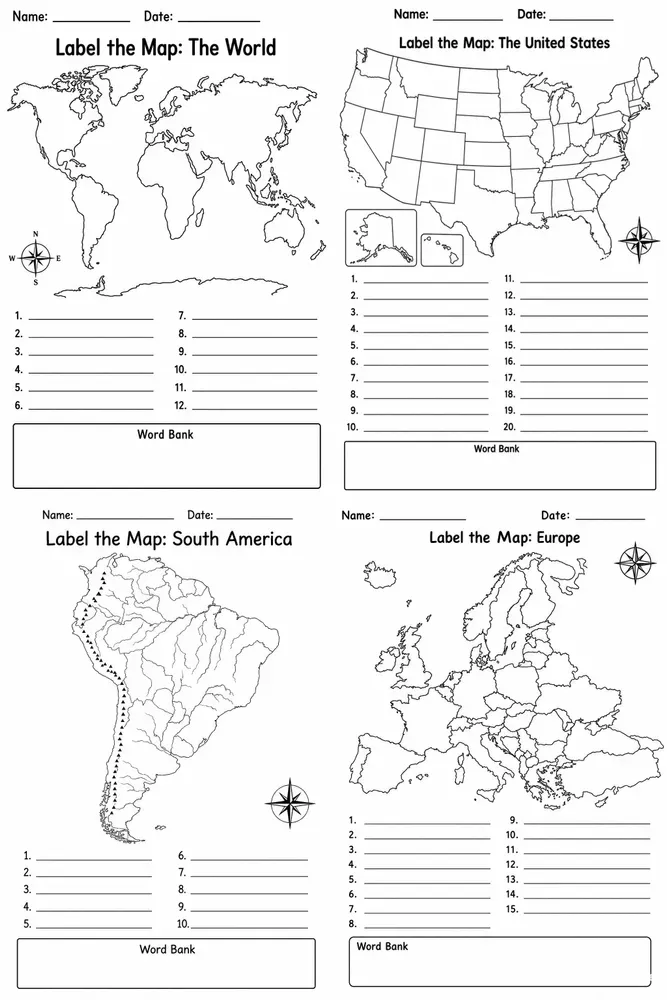 Map Labeling Worksheet Generator