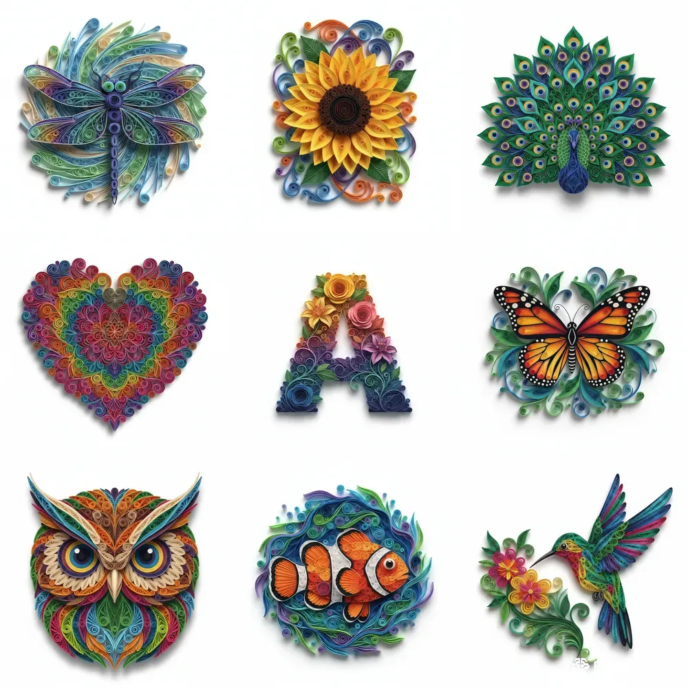 3D Paper Quilling Art Illustrations