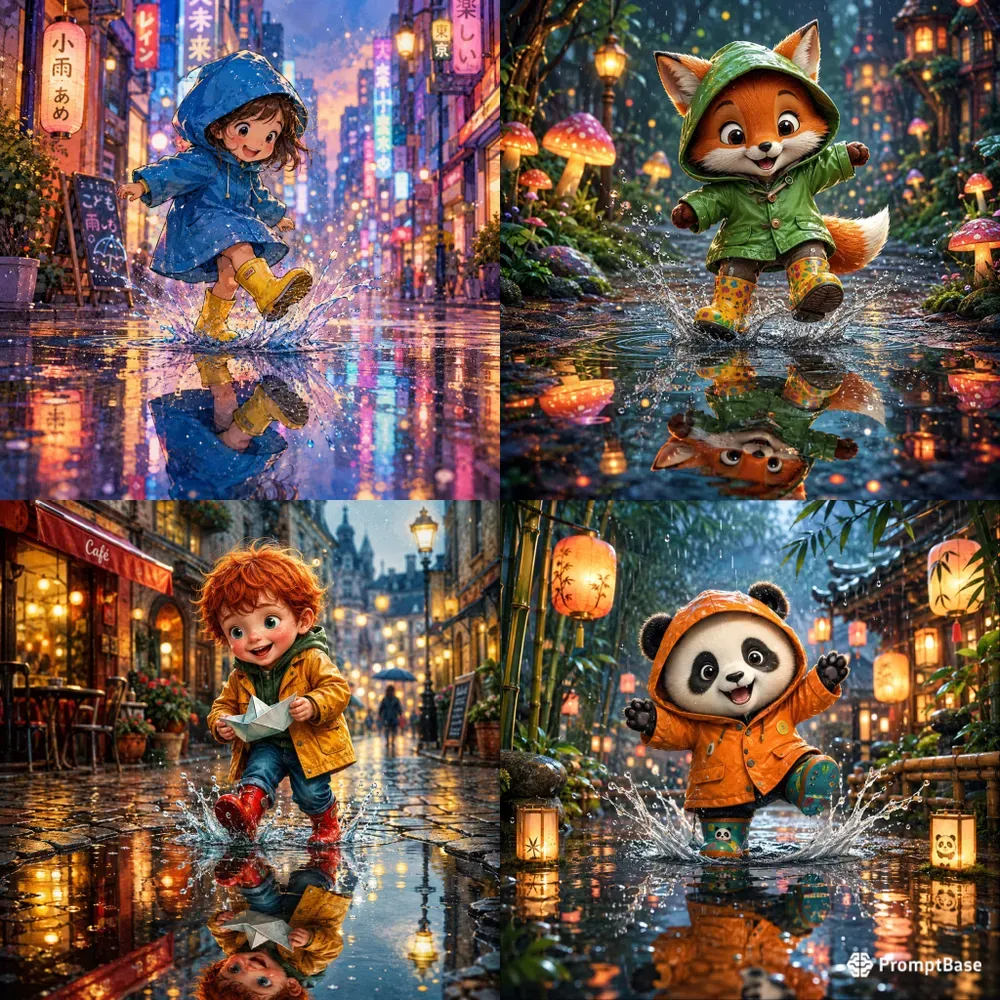 Whimsical Rainy Reflection Characters