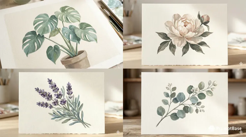 Textured Gouache Botanical Illustrations