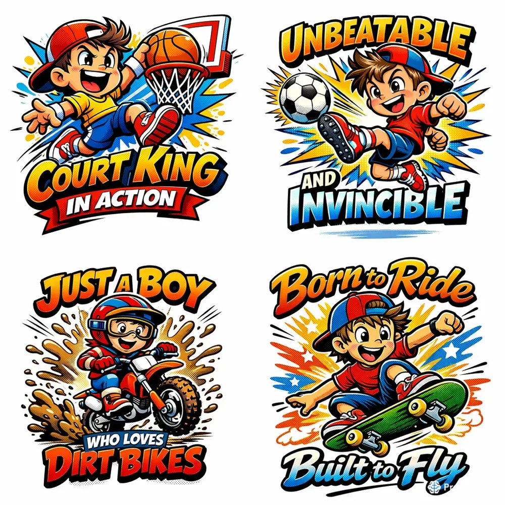 Retro Cartoon Kids Action Tshirt Art