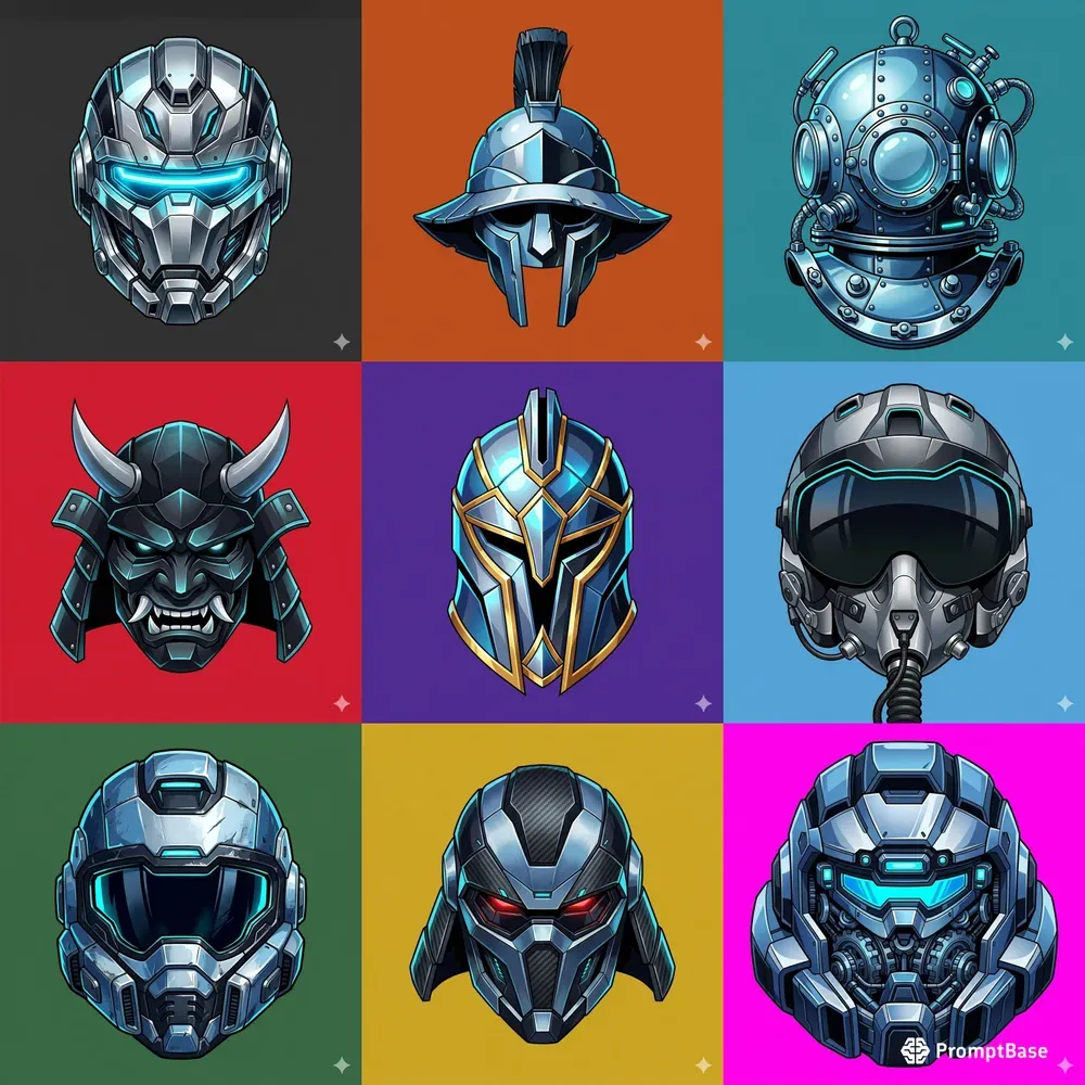 Stylized Metallic Helmet Vector Art