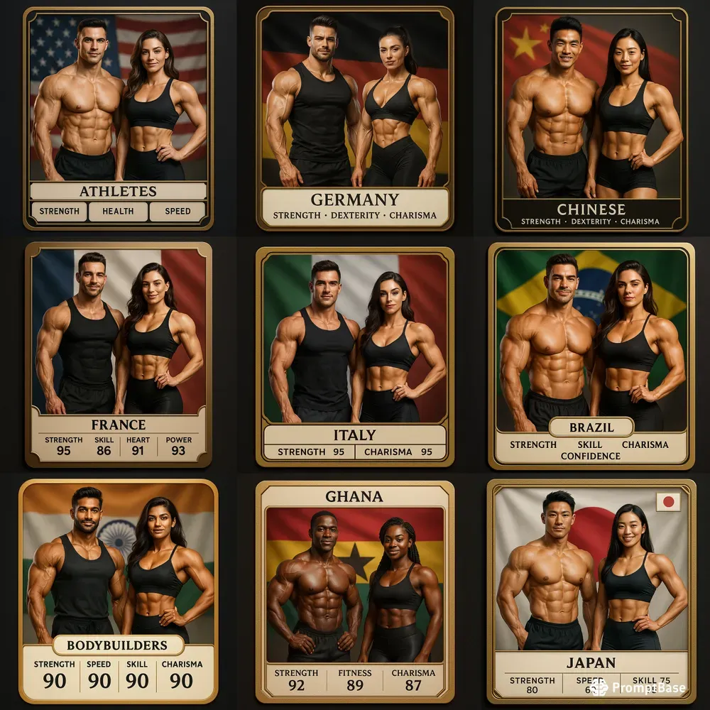 Bodybuilder Couple Game Cards
