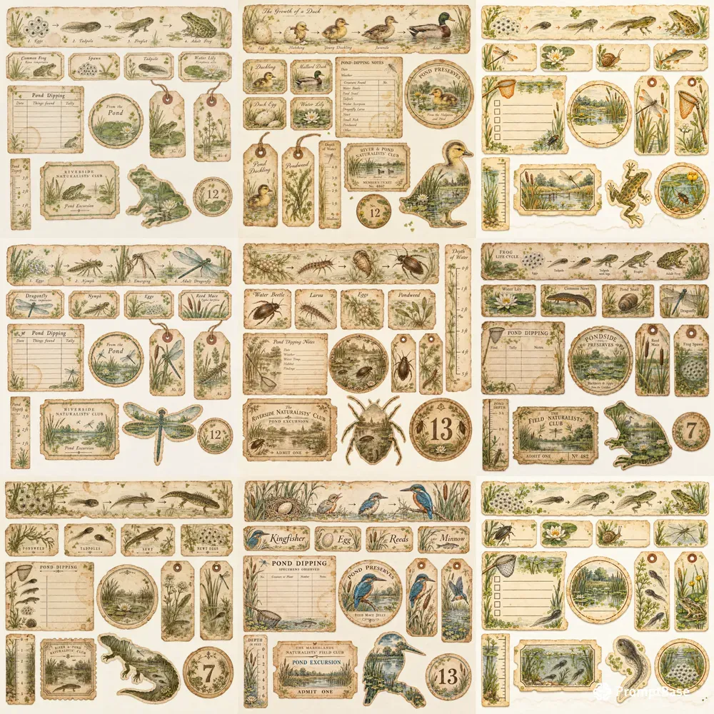 Whimsical Frog Pond Ephemera Art