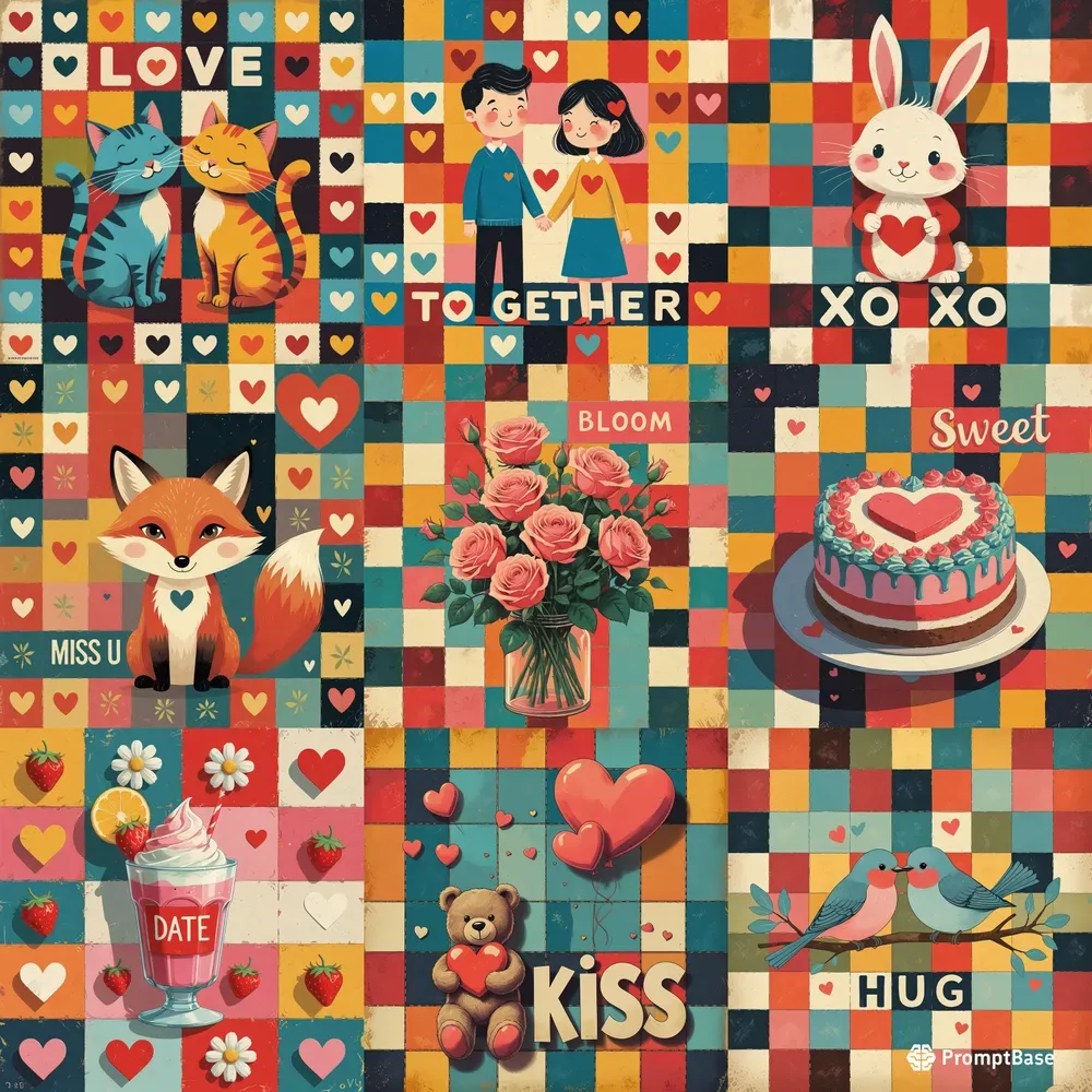 Valentine Retro Patchwork Love Prints