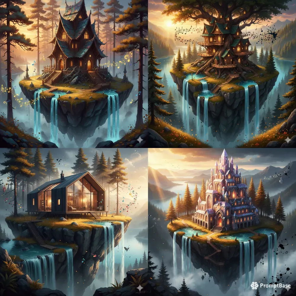 Floating Waterfall Fantasy Scenes