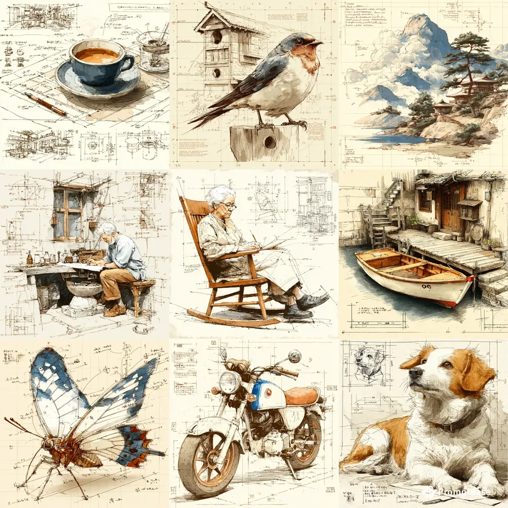 Ink Sketches Watercolor Lively Charms
