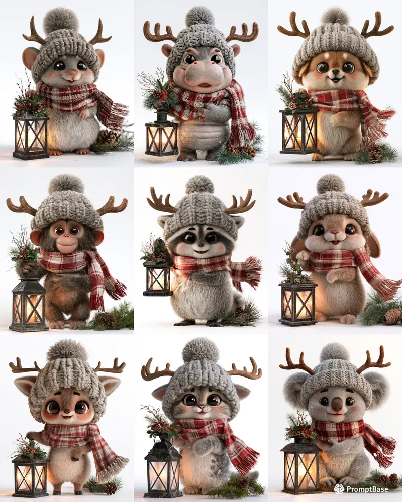 Festive 3D Christmas Animal Mascots