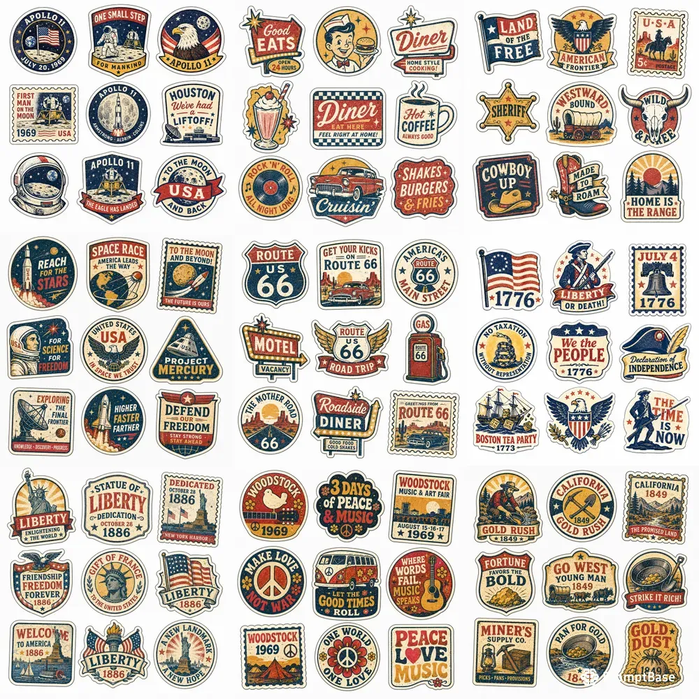 Usa History Risograph Sticker Packs