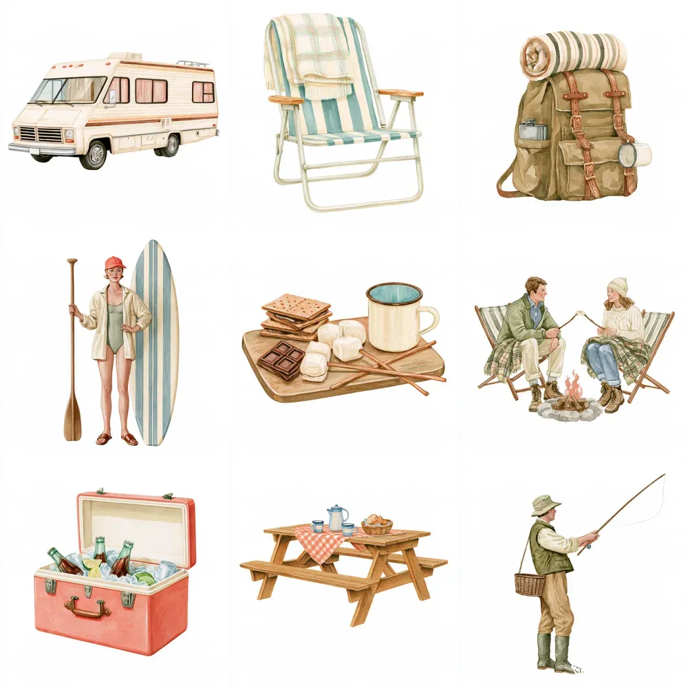 Cozy Camping Watercolor Cliparts