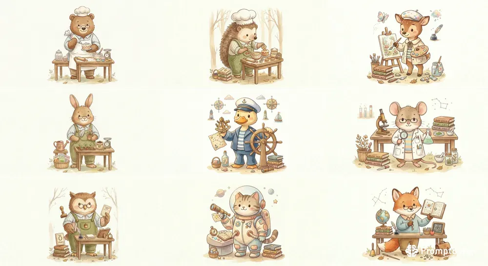 Cute Animal Profession Illustrations
