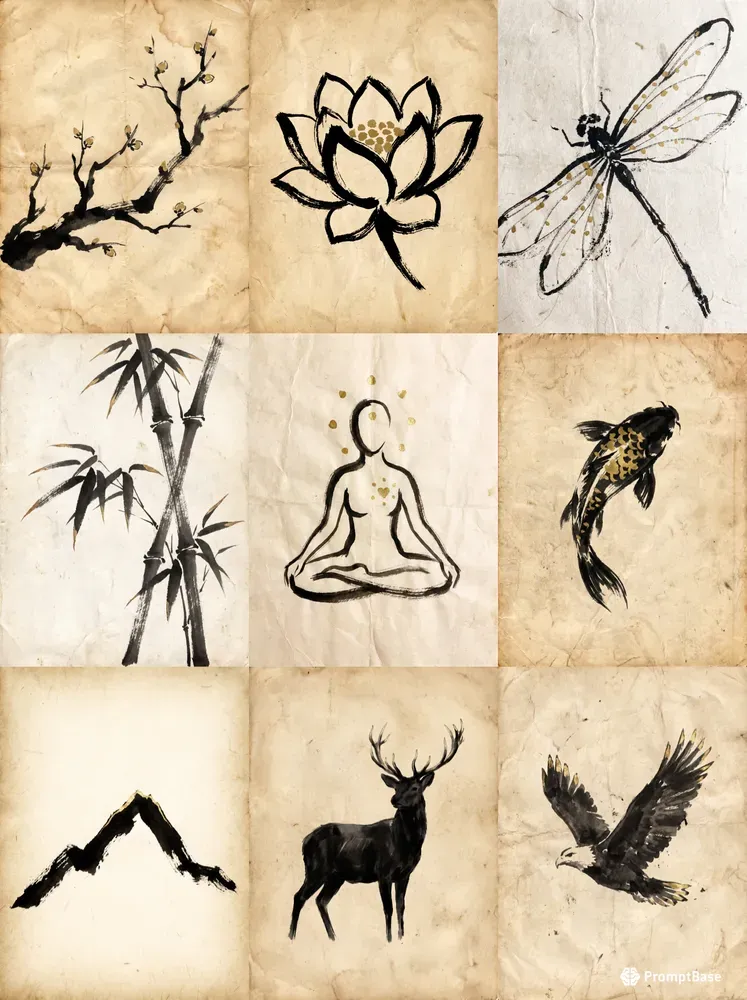 Minimalist Zen Ink Parchment Art