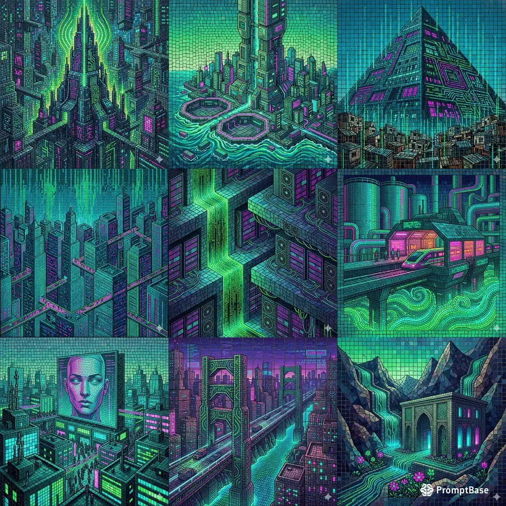 Cyberpunk Mosaic Pixel Art