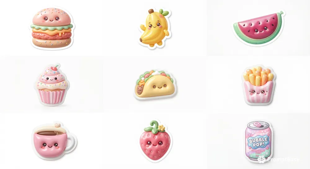 Cute 3D Puffy Food Stickers