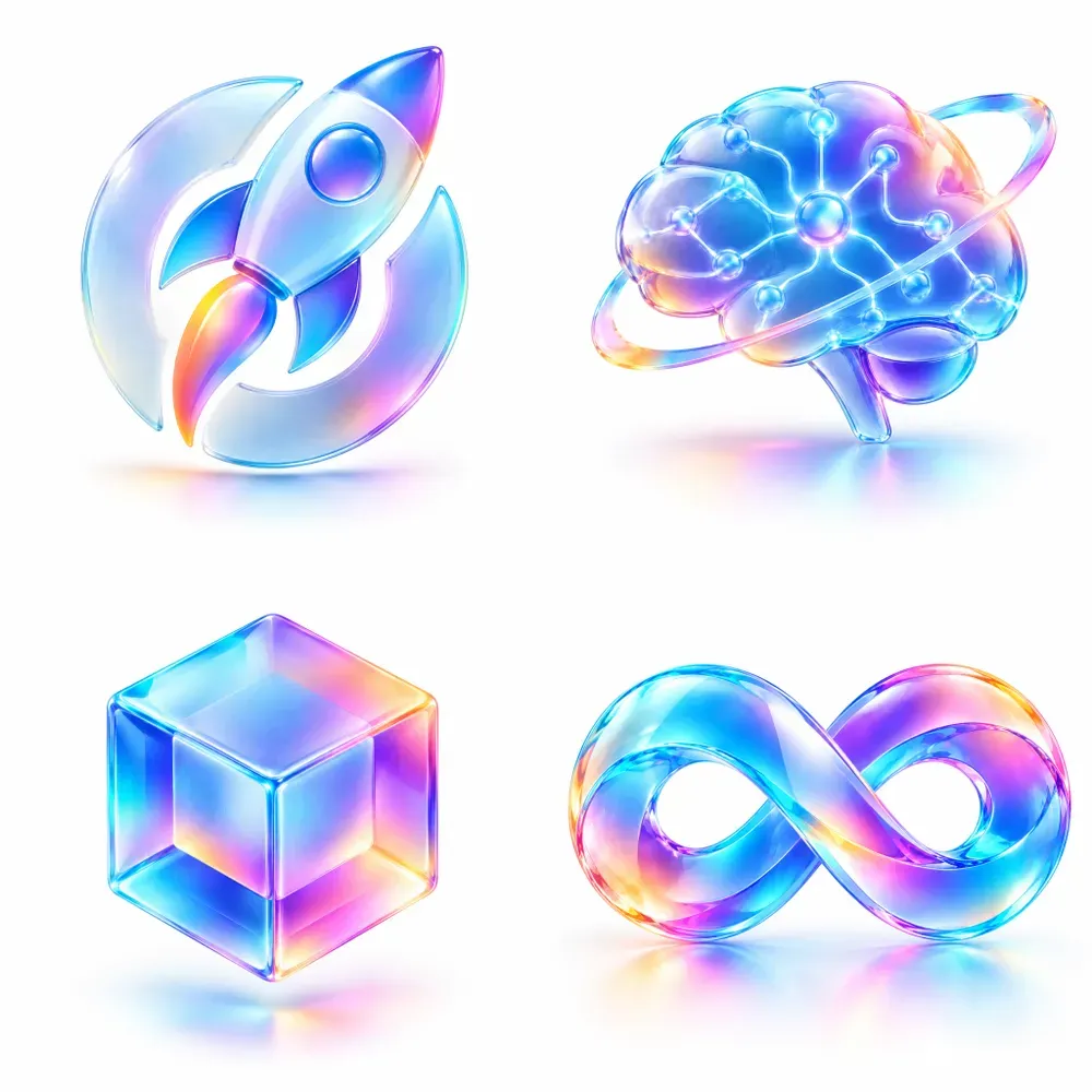 3D Glassmorphism Tech Logos