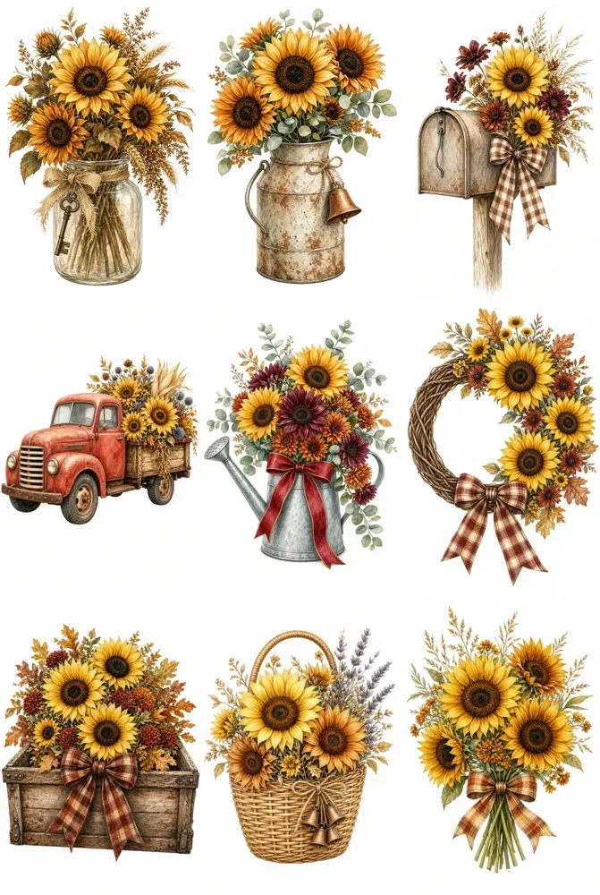 Sunflower Clipart 100 Packs For Etsy