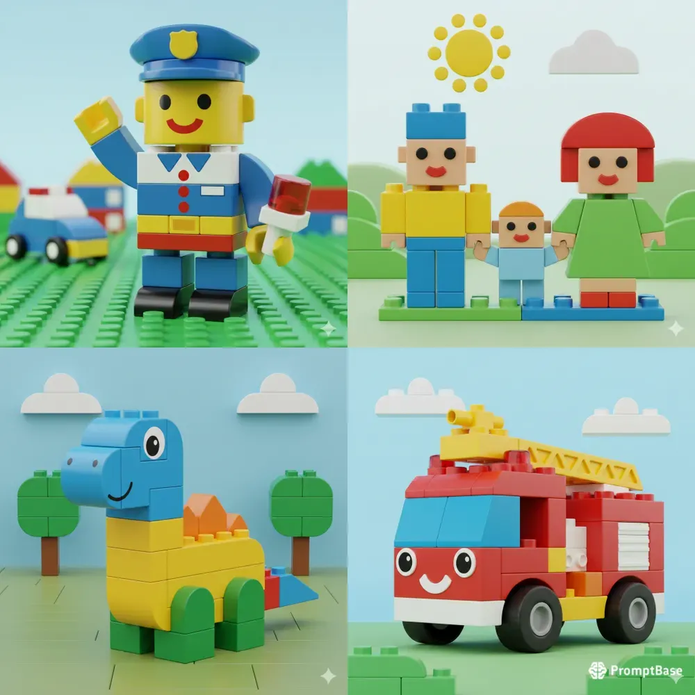 Kids Brick Toy Style Illustrations