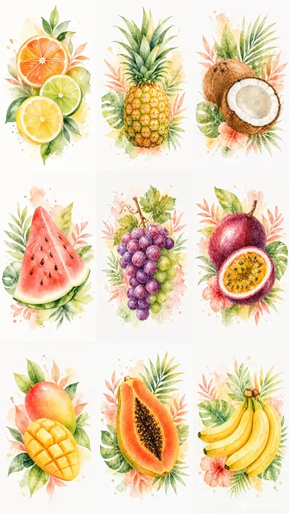 Refined Tropical Watercolor Fruits